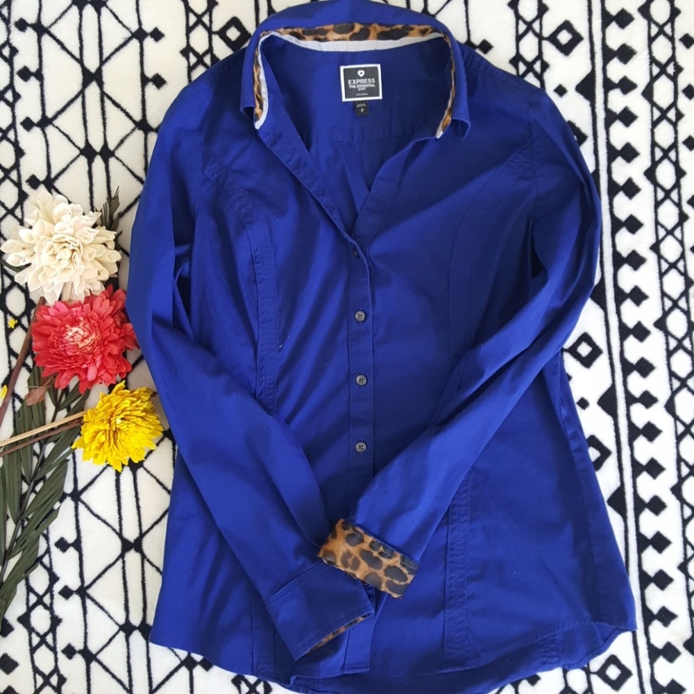 Express Navy Blue Cheeta Button Down